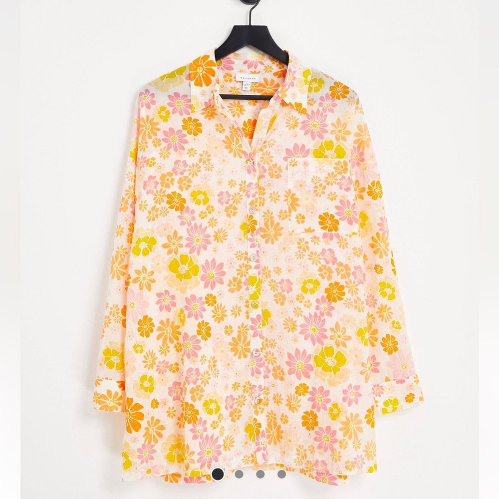 Topshop 70s floral print beach shirt in multi us size 8